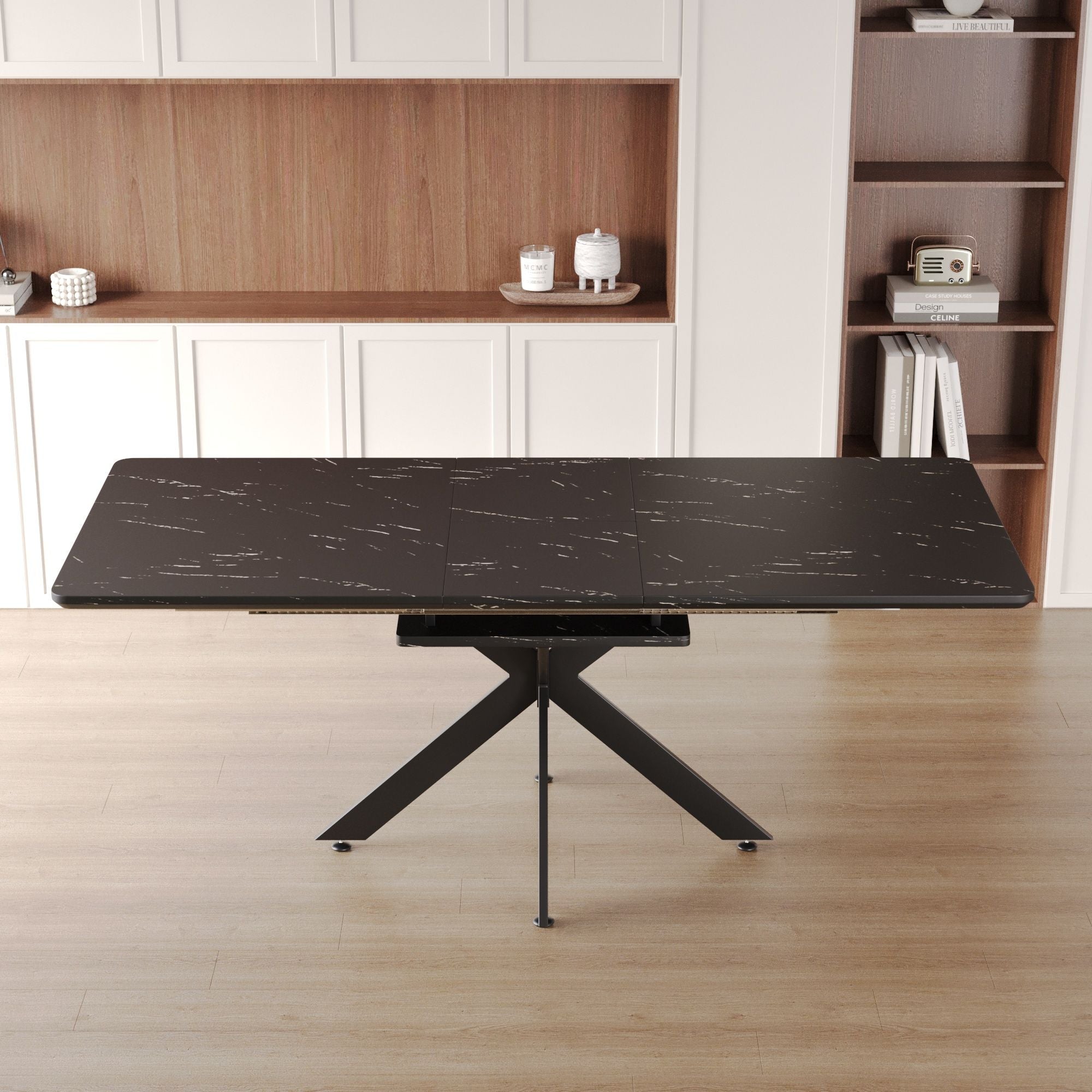 Extendable Dining Table Set With Curved Backrest Upholstered Chairs