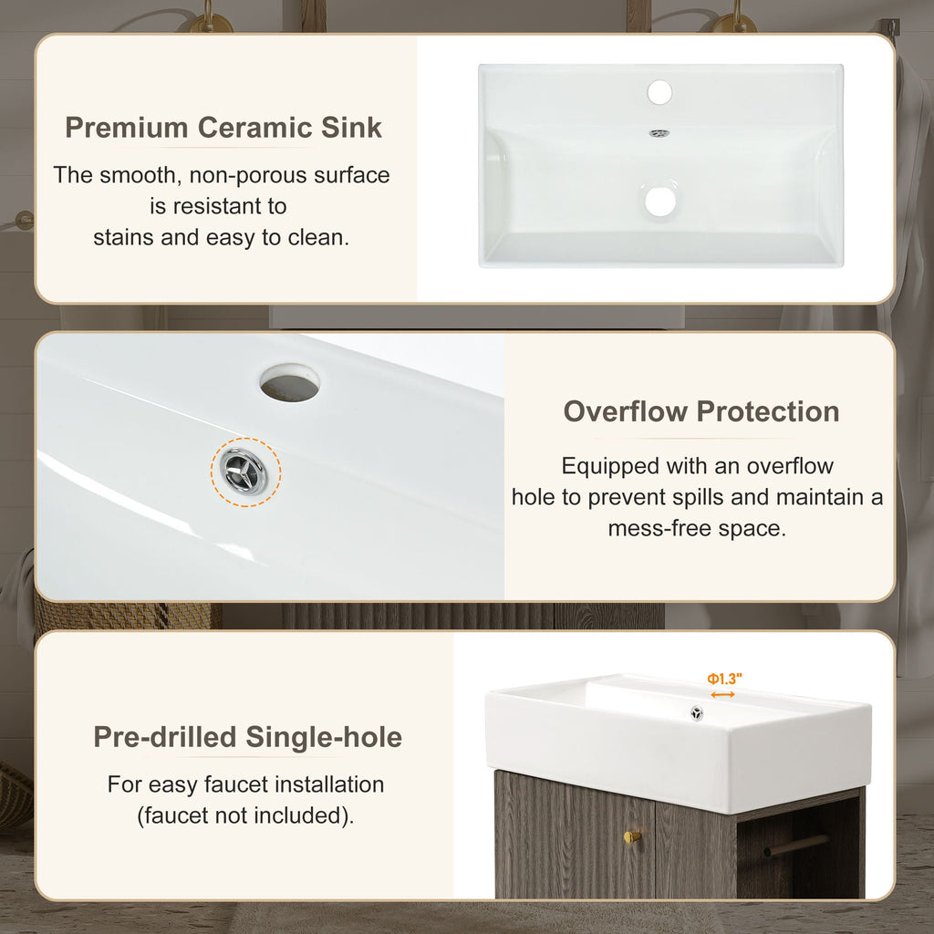 Bathroom Vanity With Sink, Freestanding Wood Grain Cabinet With Storage