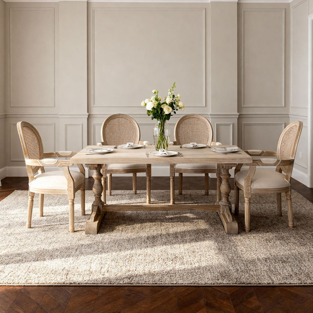 French Vintage Upholstered Fabric Dining Armchair (Set of 2) - Beige