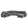 Modular 5 Seat U-Shape Sectional Sofa With Chaise Lounge, Built In Cup Holders And Storage Drawer