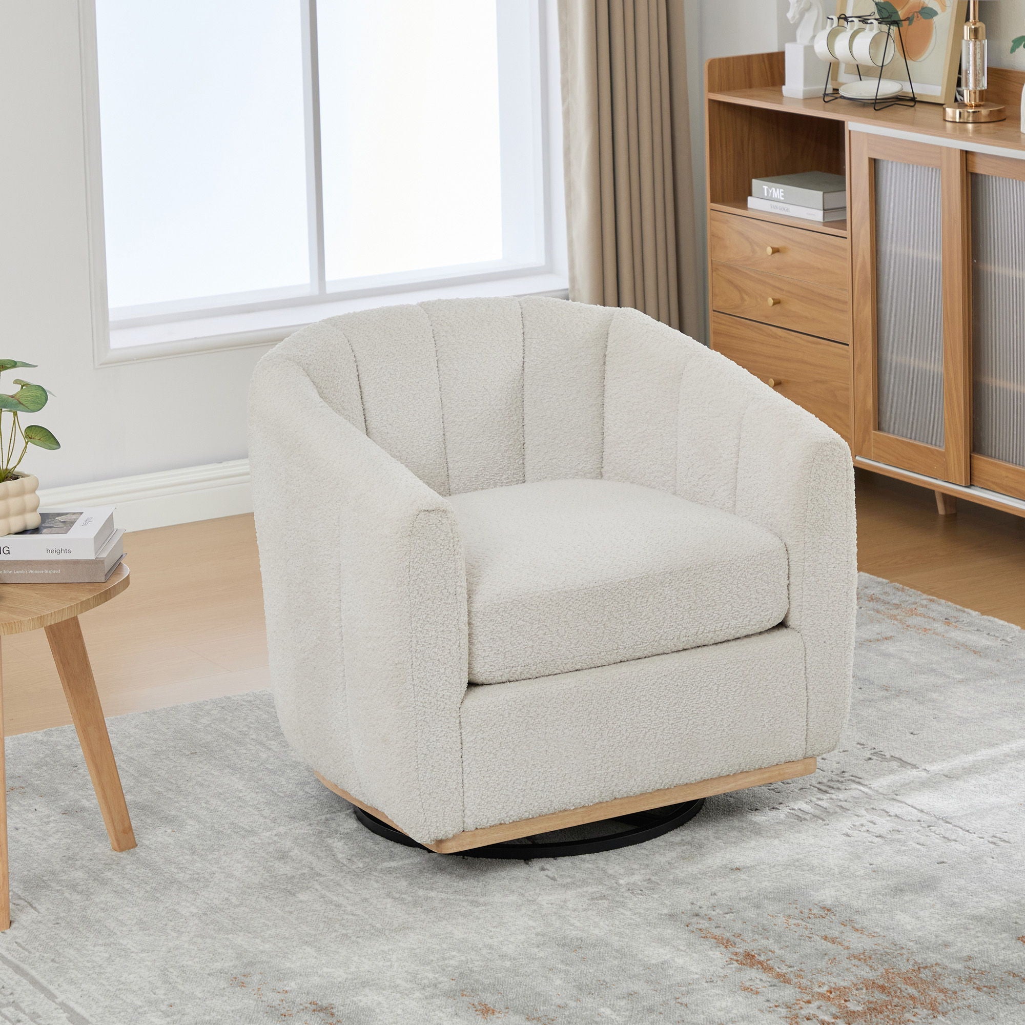 360 Degrees Swivel Upholstered Barrel Armchair For Living Room - Ivory