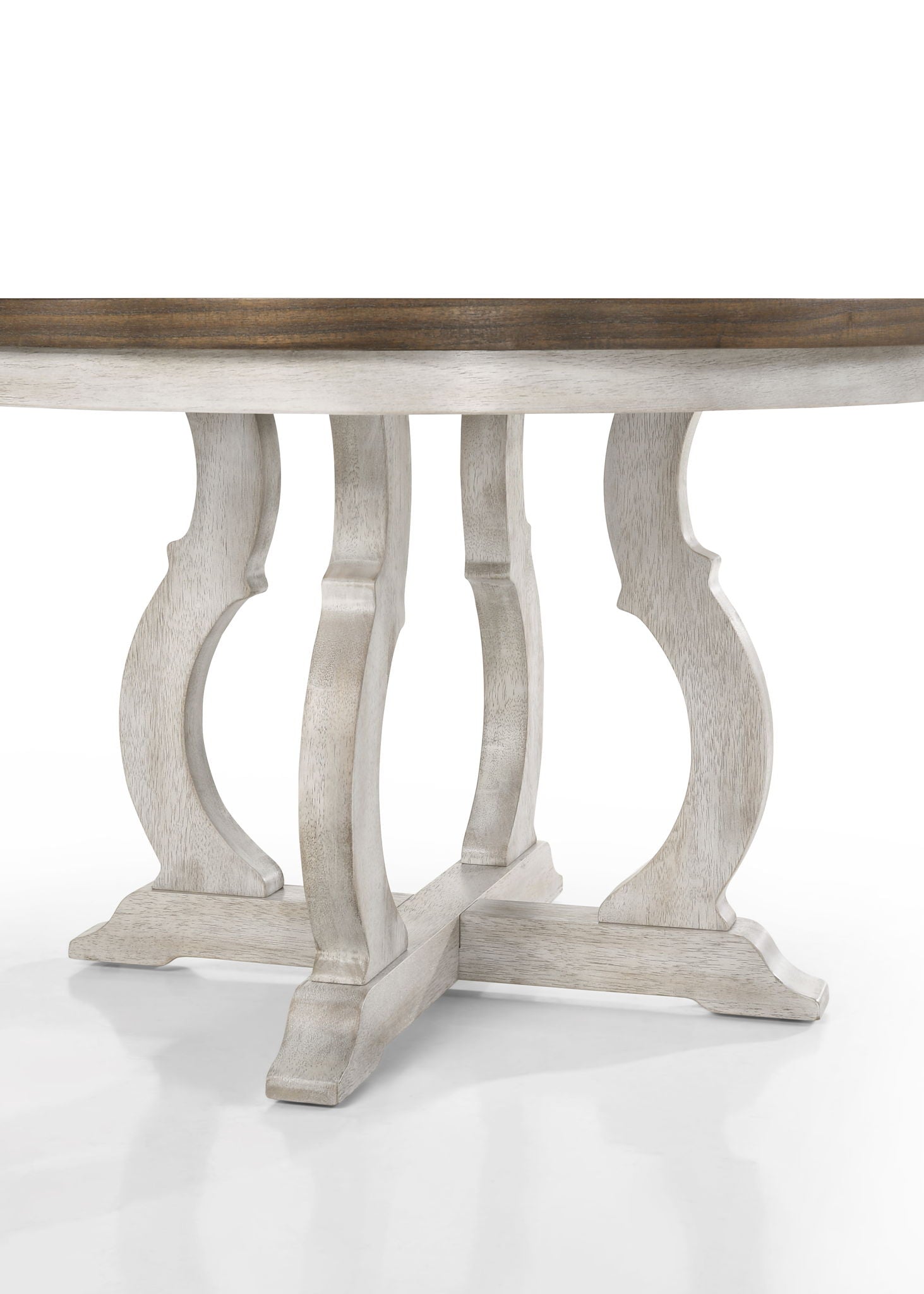Havanna - Wide Vintage Round Dining Table With Off White Colored Base - Walnut