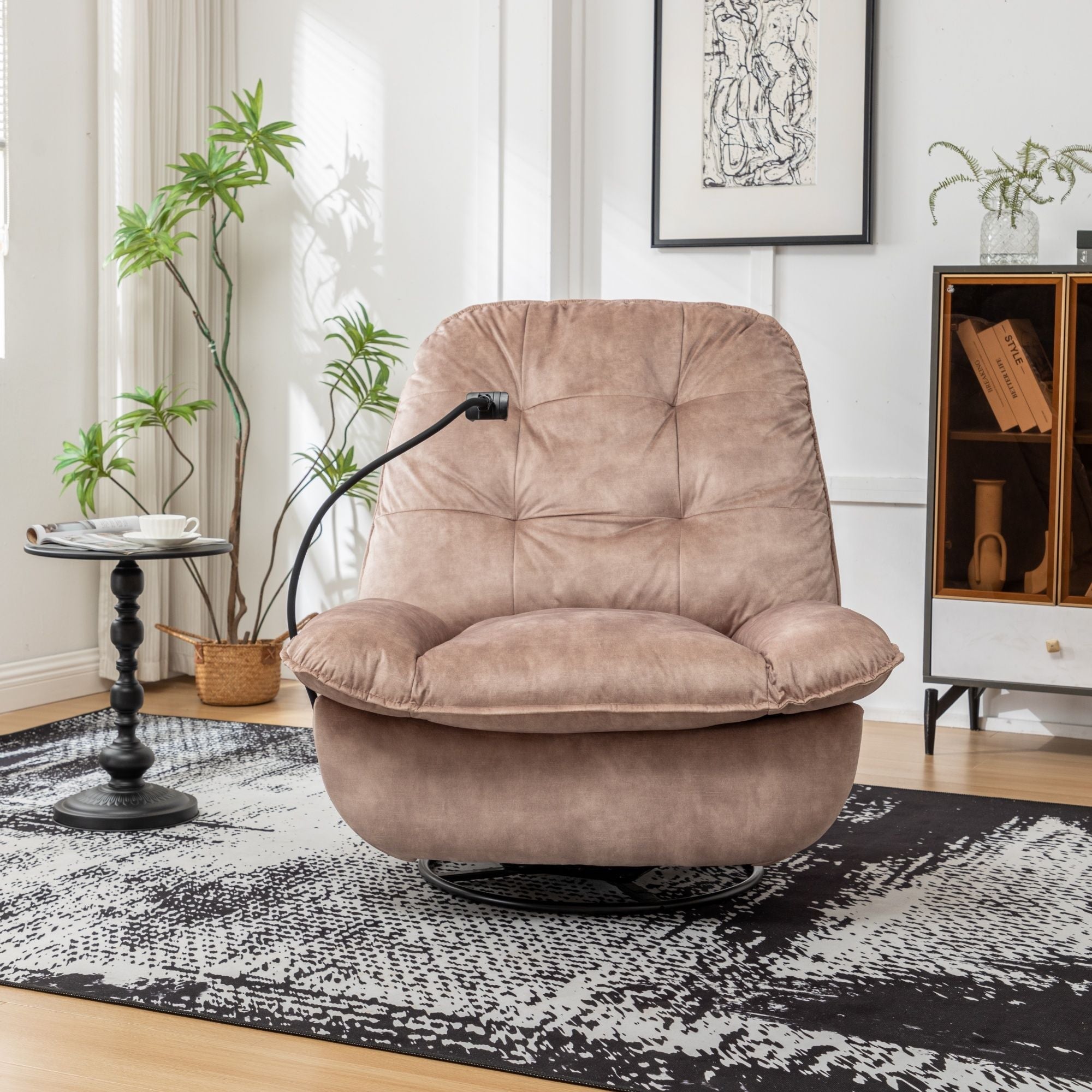 Modern Swivel Gliding Recliner Chair With Rocking Function And Phone Holder, Large Comfortable