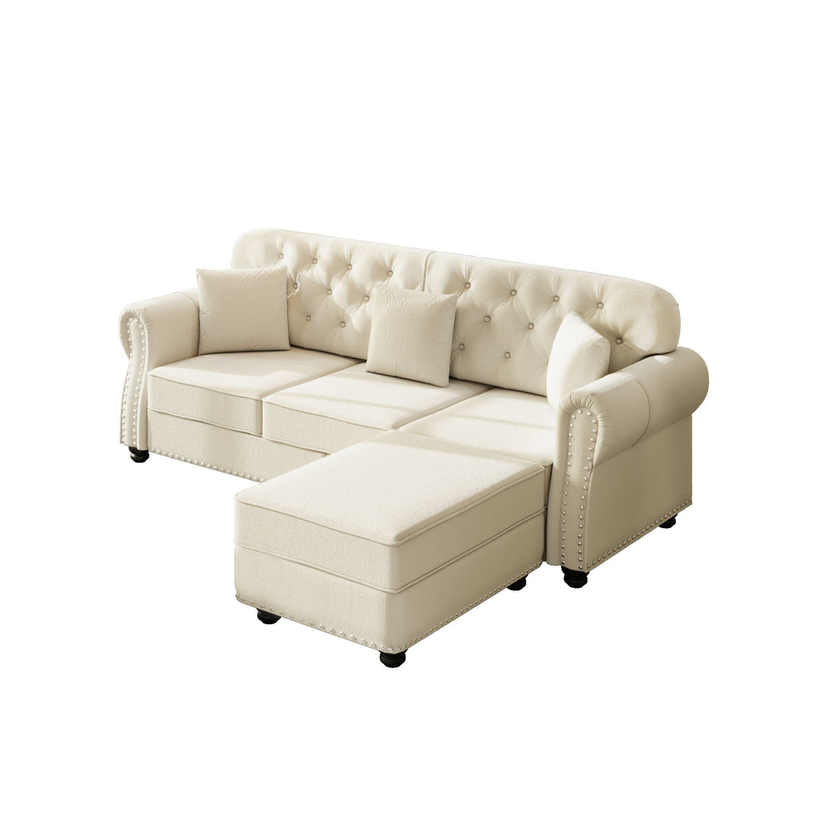 Upholstered 3 Seater Sofa Set With Ottoman