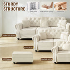 Upholstered 3 Seater Sofa Set With Ottoman
