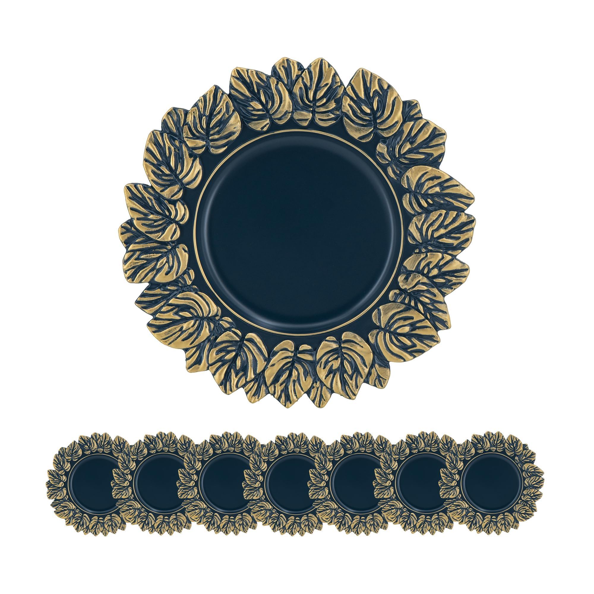 Plastic Charger Plate (Set of 8) - Blue / Gold