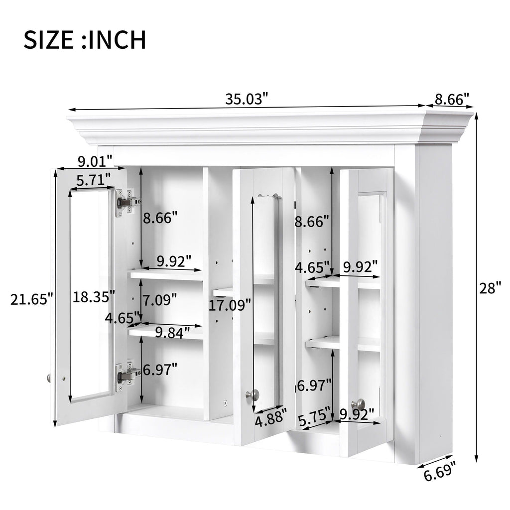 Bathroom Medicine Cabinet With Mirror, 5 Adjustable Closed Shelves, Wall-Mounted - White