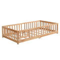 Civil HN Solid Wood Full Size Floor Bed with Door & Safety Guardrails for Children, Natural Pine Wood