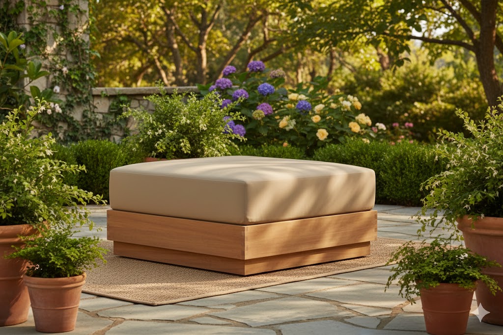 Imperial Grove Outdoor Solid Teak Wood Ottoman Upholstered Cushion