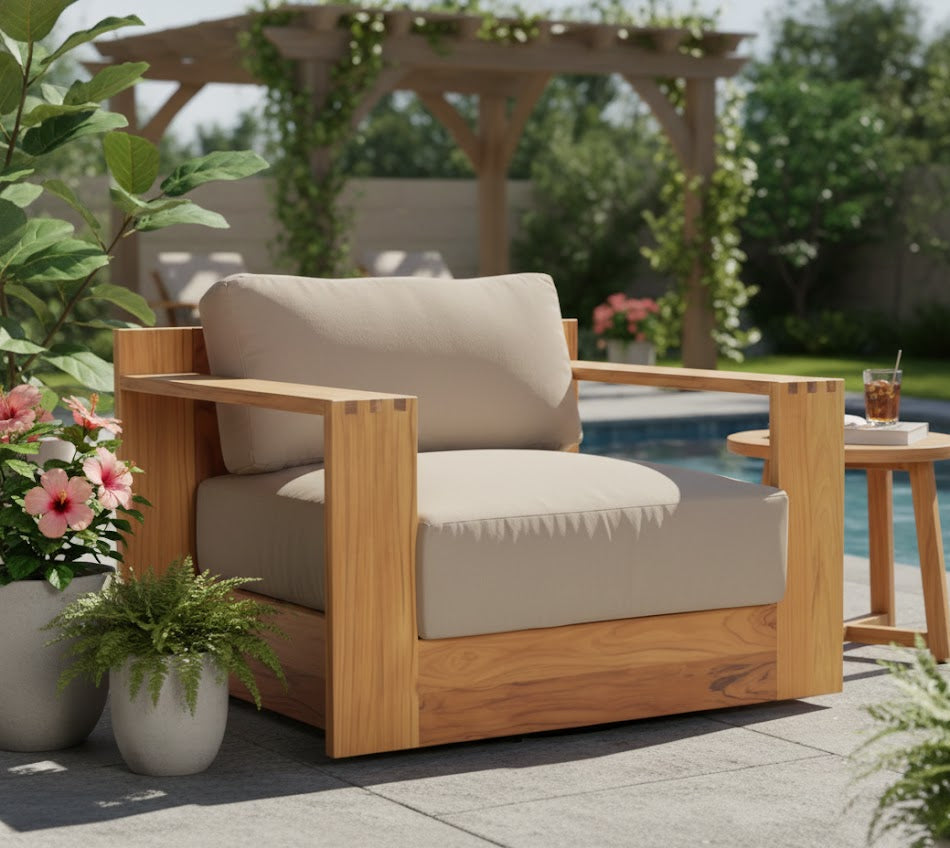 Imperial Grove Outdoor Solid Teak Wood Revolving Chair