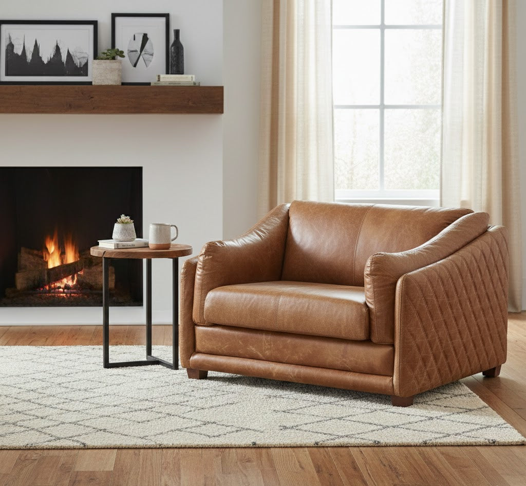 Waco Rustic Modern Love Seat - Light Brown Leather